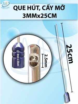 Que hút, cấy mỡ 3mmx25cm, 1lỗ D2,5 R2