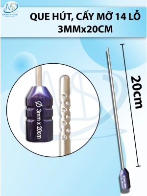 Que hút mỡ cấy 14 lỗ, lỗ sắc bén cắt mỡ tốt 3mmx20cm