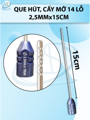 Que hút mỡ cấy 14 lỗ, que hút lỗ sắc bén cắt mỡ tốt  2,5mmx15cm