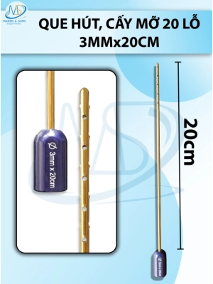 Que hút mỡ cấy 20 lỗ, lỗ sắc bén cắt mỡ tốt 3mmx20cm, lỗ 1x1mm