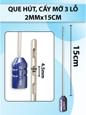 Que hút mỡ , kim hút mỡ 3 lỗ 2mmx15cm, 3ỗ D4,5xR1