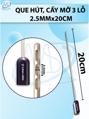 Que hút mỡ, kim hút mỡ 3 lỗ  2mmx30cm, lỗ D4,5 R1,5