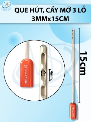 que hút mỡ, kim hút mỡ 3 lỗ 3mmx15cm, lỗ D4 R1,5