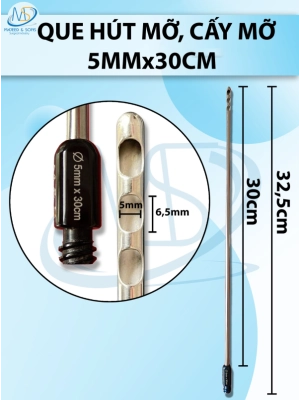 Que hút mỡ, kim hút mỡ 3 lỗ 5mm x 30cm, lỗ D6,5mm R5mm dài