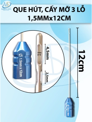 Que hút mỡ, kim hút mỡ 3 lỗ1,5mmx12cm, lỗ R1 D4,5 D2,5
