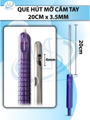 Que hút mỡ tay cầm 3,5mmx20cm, 3 lỗ tháp tròn, lỗ to d5mmxr3,5mm, 2 lỗ nhỏ d4mmxr2,5mm