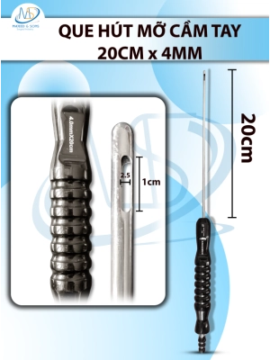 Que hút mỡ tay cầm 4mmx20cm, 3 lỗ dài lỗ d1cmxr2,5mm