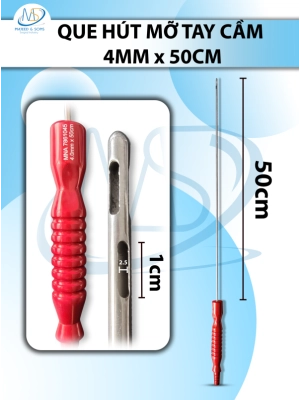 Que hút mỡ tay cầm 4mmx50cm, 3 lỗ tháp dài lỗ d1cmxr2,5mm
