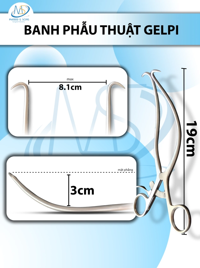 Kìm gặm xương, Kẹp chỉnh hình cột sống Dài 21.5cm, chiều dài làm việc 14cm, đầu gặm lên D1cm R2mm