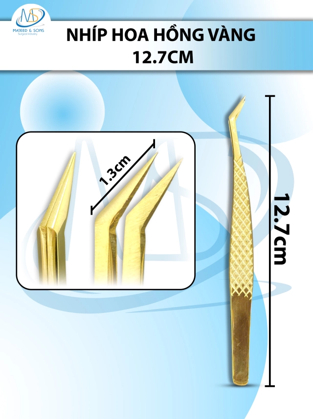 Bộ nhíp nối mi ( BAO TEST), nhíp hoa hồng đen 12.7cm D1.3cm