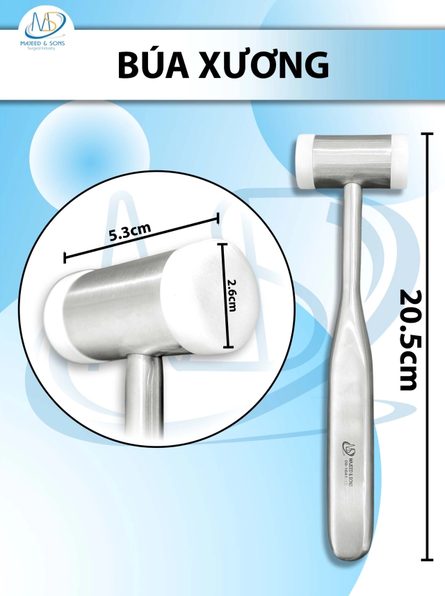 Búa Xương 20.5cm, đầu nhựa trắng D2.6cm r5.3cm nặng 241g