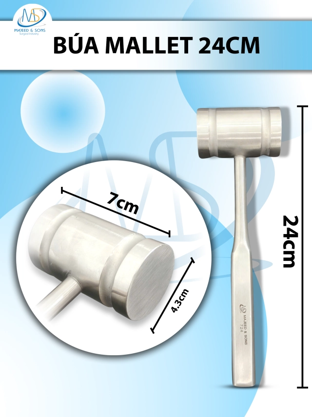 Búa xương Mallet phẫu thuật Dài 24cm D7cm R4.3cm, nặng 1.164g