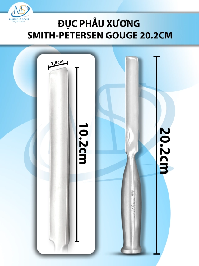 Đục phẫu thuật xương Smith-Petersen Gouge 20cm lòng máng cong,  đầu D10cm R1.4cm nặng 217g