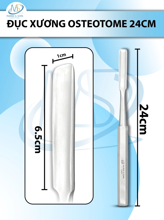 Đục xương (osteotome) 24cm lòng máng thẳng, đầu D6.5cm R1cm