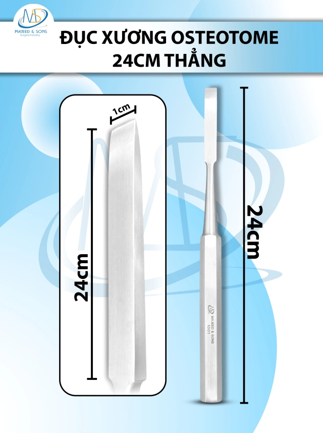Đục xương (osteotome) 24cm thẳng, đầu D6.2cm R1cm 190g