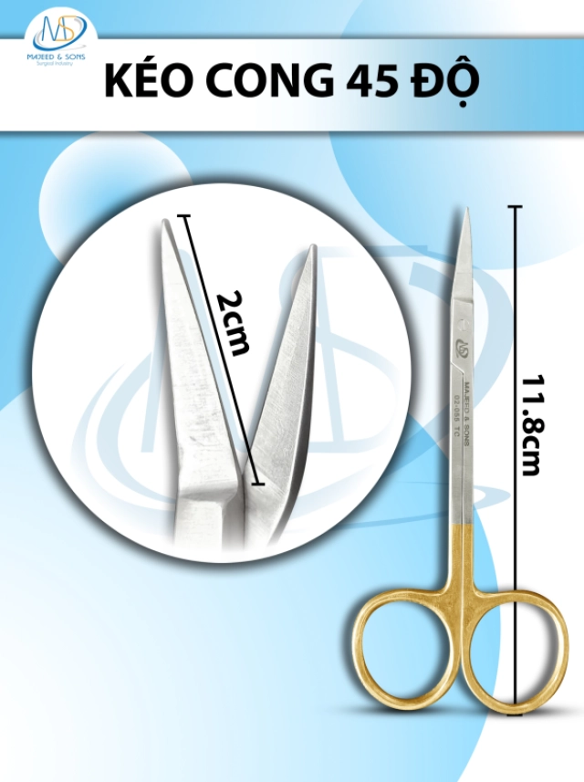 Kéo cong 45 độ,Dài 11.8cm, lưỡi D1.75cm