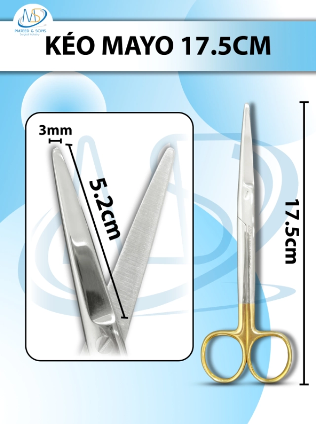 Kéo mayo 17.5cm, kéo cắt mô dày, đầu D5.2cm r3mm-VÀNG