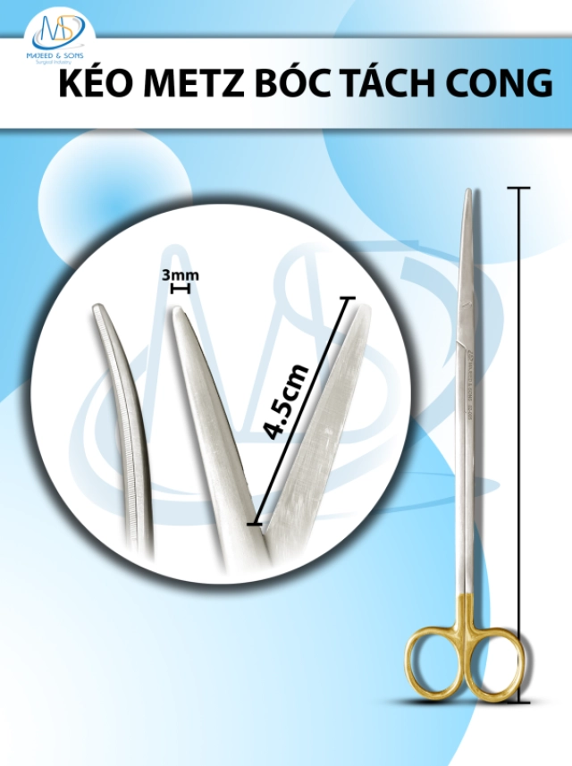 Kéo Solz 19cm, kéo phẫu thuật tạo hình D4.3cm r5mm