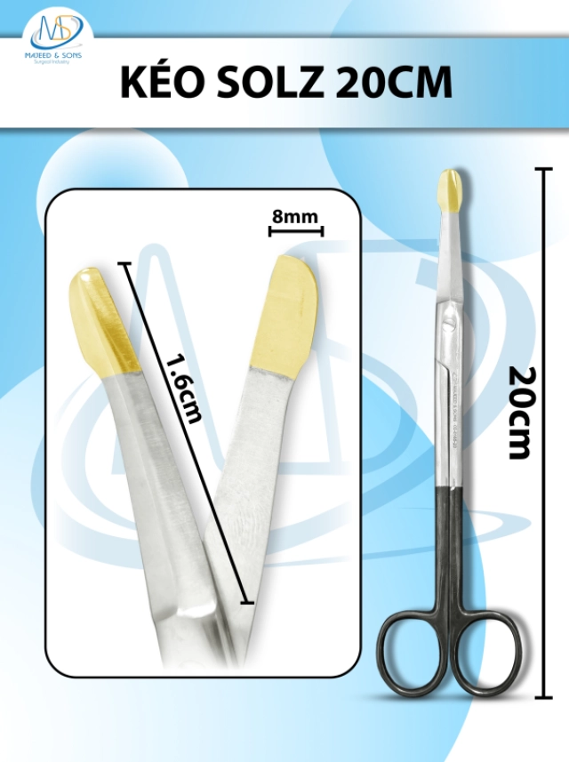 Kéo Solz 20cm, kéo phẫu thuật tạo hình D5.2cm Đầu bè D1.6cm r8mm