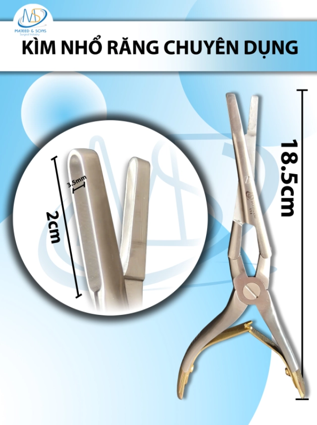 Kẹp chỉnh vách ngăn mũi có hàm cắt xuyên dài 18,5cm công thái học, đầu kẹp d2cmxr3,5mm cong 4cm