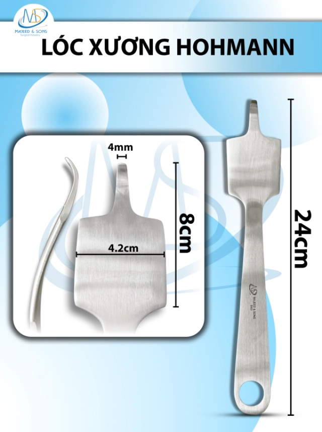 Kẹp chỉnh vách ngăn mũi dài 19cm công thái học, đầu kẹp d3cmxr4mm cong 5cm