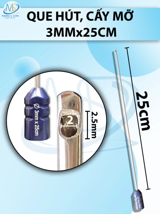 Que hút, cấy mỡ 3mmx25cm, 1lỗ D2,5 R2
